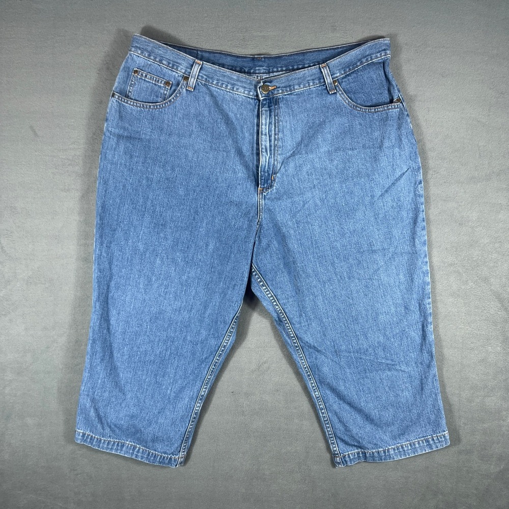 LL Bean Womens Denim Capris 22W PET Blue Classic Fit Cropped Five Pocket Vintage